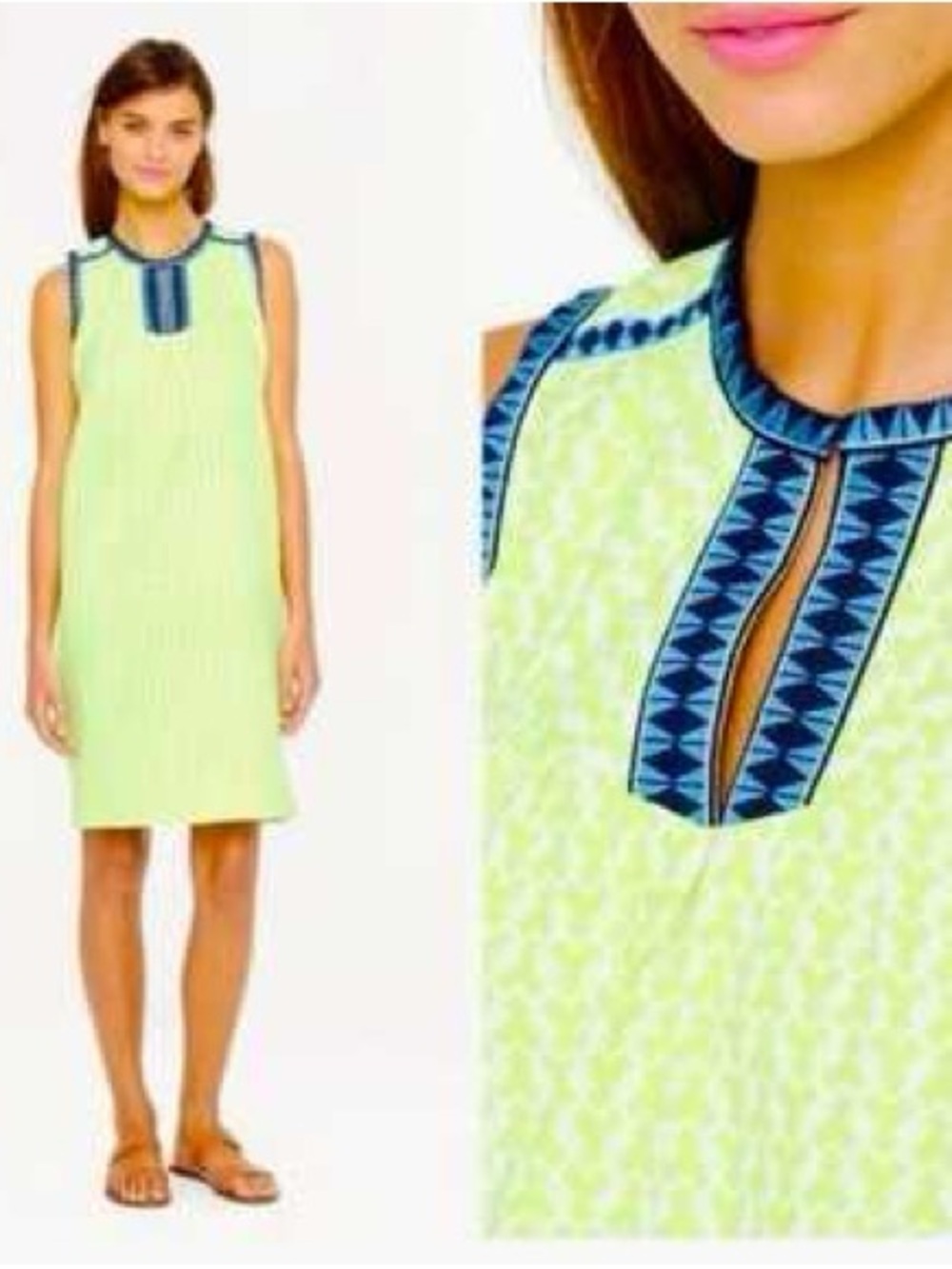 J. Crew Arrow Print Shift Dress Lime, White & Blue w/ pockets Size 6